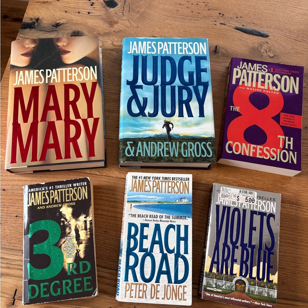 6 James Patterson (NY Times Best Seller) thriller novels. 5 are good, 1 is fair